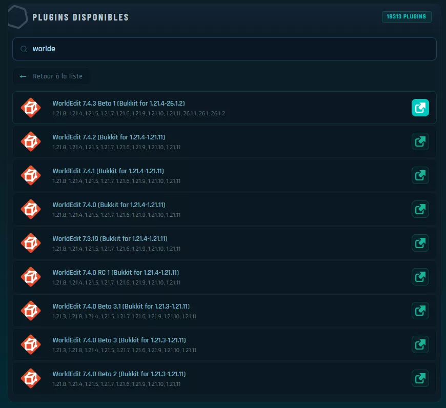 Versions disponibles du plugin
