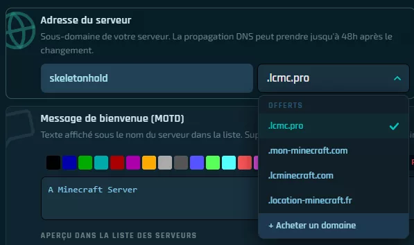 Image illustrant le choix du sous-domaine.