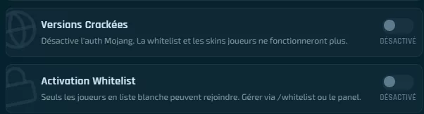 Image illustrant les paramètres de la White List désactivée