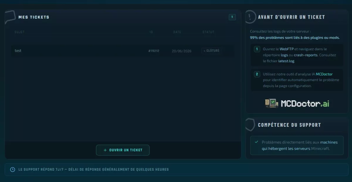 ouvrir un ticket